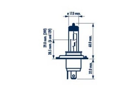 Лампа H4 12V 60/55W P 43t-38Range Power Blue+50% NARVA 48677