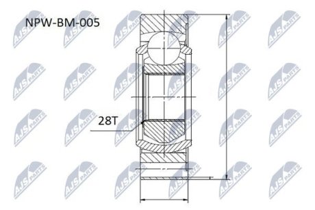 ШАРНІР РІВНИХ КУТОВИХ ШВИДКОСТЕЙ | BMW SERIA 5 E39 95-04, BMW SERIA 7 E38 94-01 /ШЛИЦЫ 28T/ NTY NPWBM005