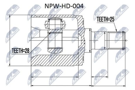 ШАРНІР РІВНИХ КУТОВИХ ШВИДКОСТЕЙ | HONDA CIVIC EJ/EK 1.4,1.5,1.6 95-01, JAZZ 02- /ПРАВ/ NTY NPWHD004