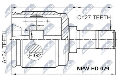 ШАРНІР РІВНИХ КУТОВИХ ШВИДКОСТЕЙ | HONDA ACCORD CL/CU/CW/CM 02-15, ACURA TSX 09-14 /ЛІВ/ NTY NPWHD029 (фото 1)
