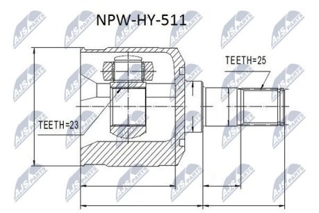 ШАРНІР РІВНИХ КУТОВИХ ШВИДКОСТЕЙ | HYUNDAI LANTRA/ELANTRA 96-06, MATRIX BE 01-06, COUPE 96-00 Л/П NTY NPWHY511 (фото 1)