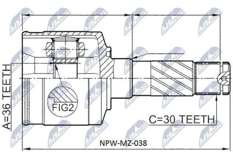 ШАРНІР РІВНИХ КУТОВИХ ШВИДКОСТЕЙ | MAZDA BT50 06-11, FORD RANGER ES 09-, EVEREST EU 06-09 /ПРАВ/ NTY NPWMZ038 (фото 1)