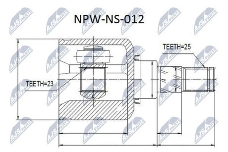 ШАРНІР РІВНИХ КУТОВИХ ШВИДКОСТЕЙ | NISSAN ALMERA N16 1.8, 1.5DCI 00- /ПРАВ/ NTY NPWNS012