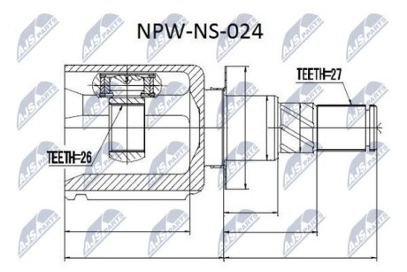 ШАРНІР РІВНИХ КУТОВИХ ШВИДКОСТЕЙ | NISSAN NAVARA D40 /ATM/ 05-, PATHFINDER R51 /ATM/ 05- Л/П NTY NPWNS024