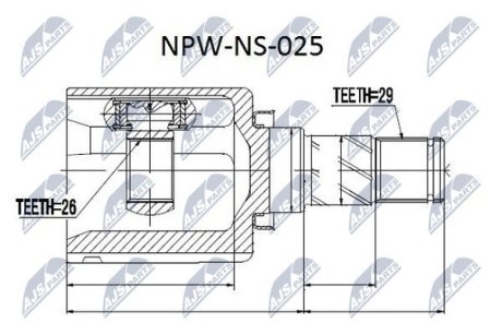 ШАРНІР РІВНИХ КУТОВИХ ШВИДКОСТЕЙ | NISSAN X-TRAIL T30 00-06 /ЛІВ,ПЕРЕД/ NTY NPWNS025