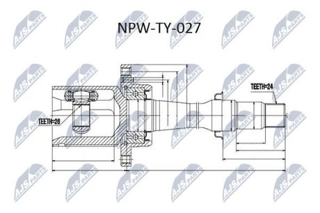 ШАРНІР РІВНИХ КУТОВИХ ШВИДКОСТЕЙ | TOYOTA AVENSIS AZT250/CDT250 2.0,2.0D-4D 03-06, CAMRY ACV30 USA 2.4 01-06 /ПРАВ/ NTY NPWTY027