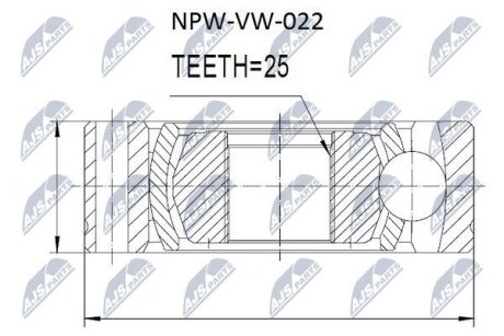ШАРНІР РІВНИХ КУТОВИХ ШВИДКОСТЕЙ | AUDI QUATTRO A4/A6/A8 VW PASSAT SYNCRO /ШЛИЦЫ 25T OTWORY 8MM/ NTY NPWVW022 (фото 1)