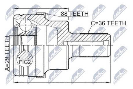 ШАРНІР РІВНИХ КУТОВИХ ШВИДКОСТЕЙ | FORD KUGA 08-12, VOLVO S60 II 10-, S80 II 07-16, V60 10-, V70 III 08-16, XC60 09-, XC70 II -7-, XC90 03-14 /ЗАД/ NTY NPZFR046