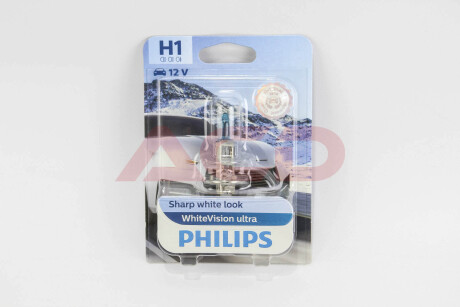 Автолампа H1 B1 12V 55W P14,5s WhiteVision ultra +60% (3700K) (1 шт. в блістері) PHILIPS 12258WVUB1