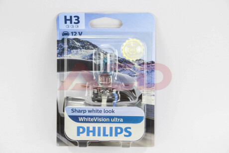 Лампа розжарювання H3 WhiteVision ultra 12V 55W P14,5s (+60) (3900K) 1шт. blister PHILIPS 12336WVUB1