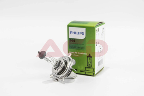 Лампа розжарювання H4 12V 60/55W P43t-38 LongerLife Ecovision PHILIPS 12342LLECOC1