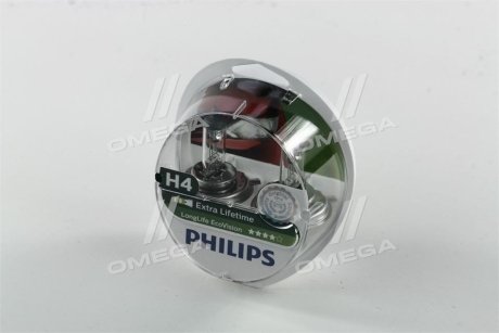 Лампа розжарювання H4 12V 60/55W P43t-38 LongerLife Ecovision 2шт PHILIPS 12342LLECOS2