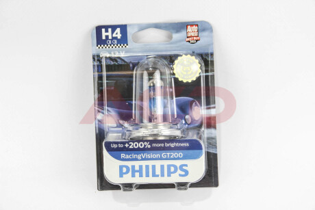 Лампа розжарювання H4 RacingVision GT200 +200 12V 60/55W P43t-38 PHILIPS 12342RGTB1