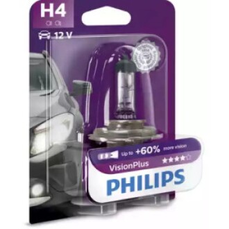 Лампа H4 12V 60/55W P43T-38 VisionPlus (+50% more light) упаковка блістер PHILIPS 12342VPB1