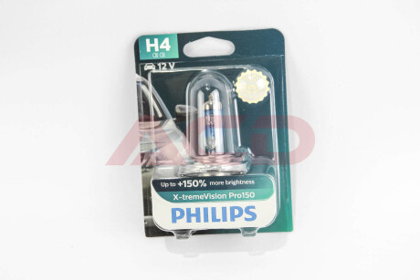 Лампа розжарювання H4 X-tremeVision Pro150 +150 12V 60/55W P43t-38 PHILIPS 12342XVPB1