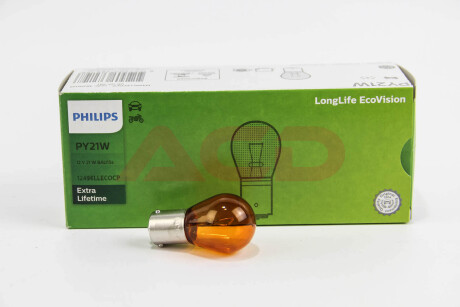 Автолампа LongLife EcoVision PY21W BAU15s 21 W оранжевая PHILIPS 12496LLECOCP