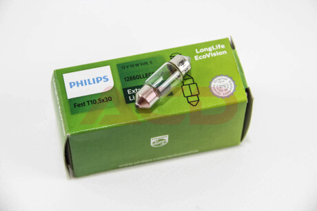 Автолампа LongLife EcoVision C10W SV8,5 10 W прозрачная PHILIPS 12860LLECOCP (фото 1)