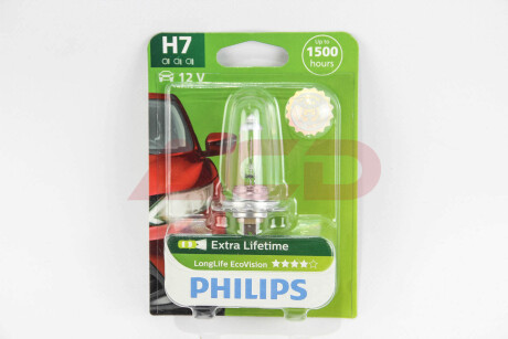 Автолампа LongLife EcoVision H7 PX26d 55 W прозрачная PHILIPS 12972LLECOB1