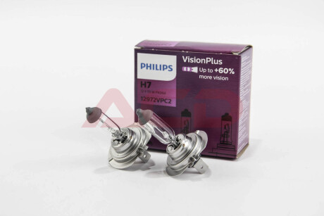 Лампа розжарювання H7 VisionPlus12V 55W PX26d 2шт PHILIPS 12972VPC2