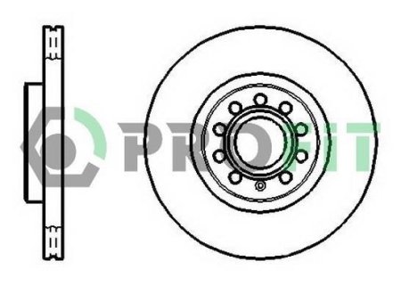 Диск гальмівний SKODA OCTAVIA A5 04-, SUPERB 02-08, VW GOLF V, VI 03-, CADDY 04-, PASSAT 05- FRONT PROFIT 50101305 (фото 1)