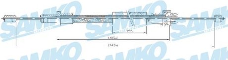 Трос ручного гальма.r. BERLINGO PARTNER 1745/1405 /L/ SAMKO C0093B (фото 1)