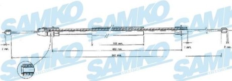 Трос ручного гальма.r. P406 /P/ 645/500 SAMKO C0630B