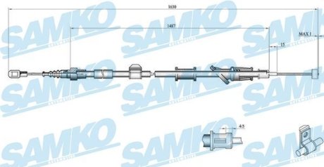 Трос ручного гальма.r. S40 /L/ 1615/1470 SAMKO C0916B