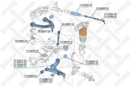 Важіль передньої підвіски нижній правий STELLOX 57-03837-SX