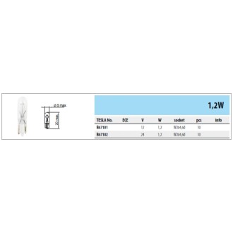 Автолампа Standard W1,2W W2x4,6d 1,2 W прозрачная TESLA B67101