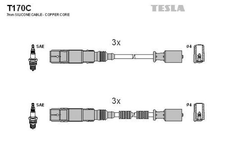 Провода высоковольтные, комплект Smart Fortwo 0.7 (04-07),Smart Fortwo cabrio 0.7 (04-07) BLATNA TESLA T170C (фото 1)