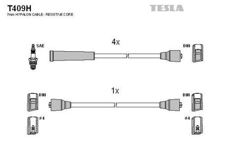 Комплект проводов зажигания TESLA T409H