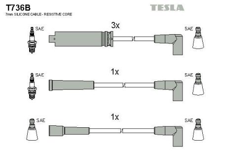 Дроти запалювання високовольтні з кінцівником Nexia 1,5 (T736В) TESLA T736B