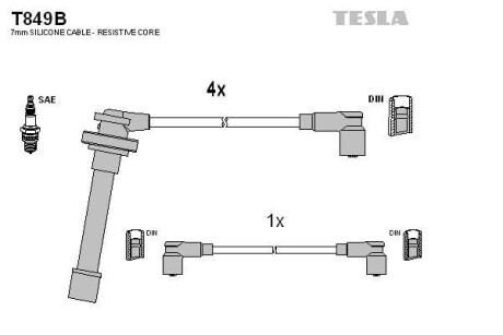 Кабель запалювання к-кт Nissan Primera P10,P11, Sunny 90-02 TESLA T849B