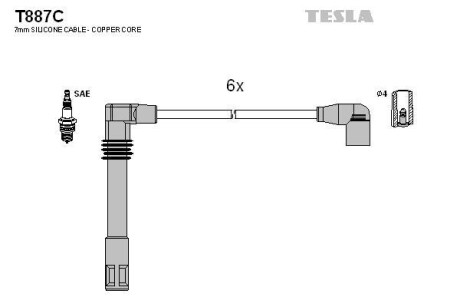 Кабель запалюванняб к-кт Audi A4, A6, A8 TESLA T887C (фото 1)