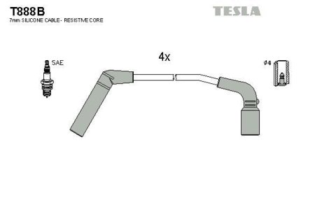 Провода свечные Матиз 1,0/Авео 1,2 (силикон) TESLA T888B