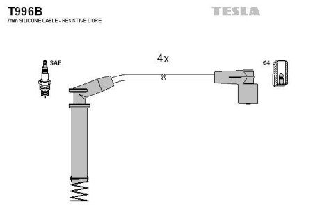 Комплект проводов зажигания TESLA T996B