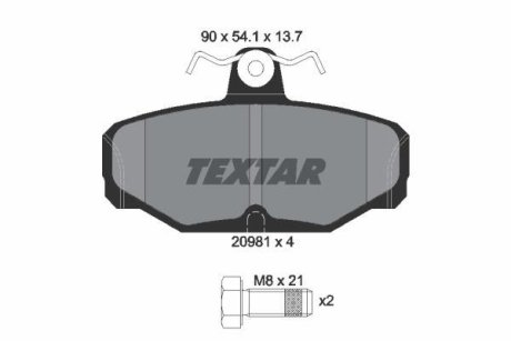 Гальмівні колодки, дискове гальмо (набір) TEXTAR 2098101