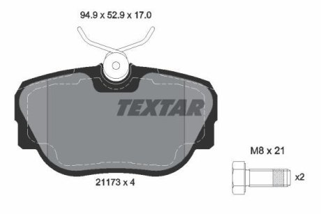 Комплект тормозных колодок, дисковый механизм TEXTAR 2117302