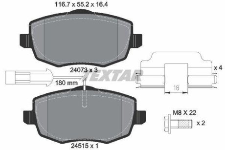 Комплект тормозных колодок, дисковый механизм TEXTAR 2407303