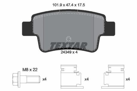 Комплект тормозных колодок, дисковый механизм TEXTAR 2434901