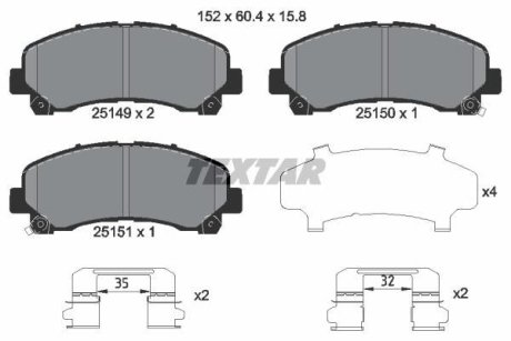 Комплект тормозных колодок, дисковый механизм TEXTAR 2514901