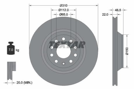 Диск гальмівний AUDI/SKODA/VW A3/SuperB/Golf/Passat "R D=310mm "05>> TEXTAR 92140703