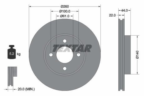 Диск гальмівний MICRA 10- wentylowana przуd TEXTAR 92239903