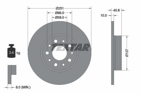 Диск гальмівний FIAT 500L 9/12- lita tyі TEXTAR 92244303