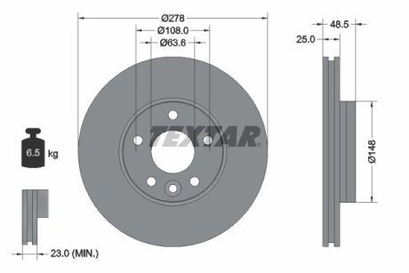 TARCZA HAMULCOWA 278X25 V 5-OTW VOLVO P. V40 12- SZT TEXTAR 92292303