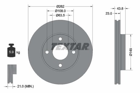 TARCZA HAMULCOWA 262X44 V FORD FIESTA 17> PRZOD SZT TEXTAR 92292703