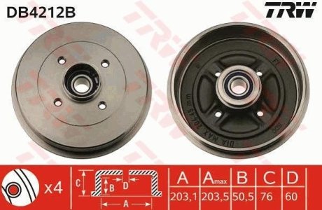 Гальмівний барабан (LUCAS) TRW DB4212B