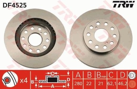 Гальмівний диск (LUCAS) TRW DF4525