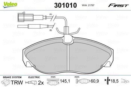 Колодки гальмівні CITROEN P. JUMPER 94-02 Valeo 301010