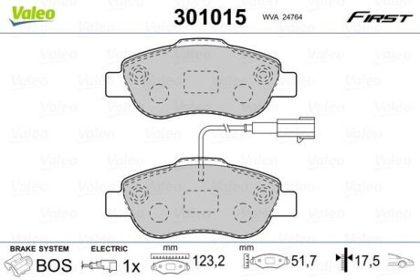 Комплект тормозных колодок, дисковый механизм Valeo 301015